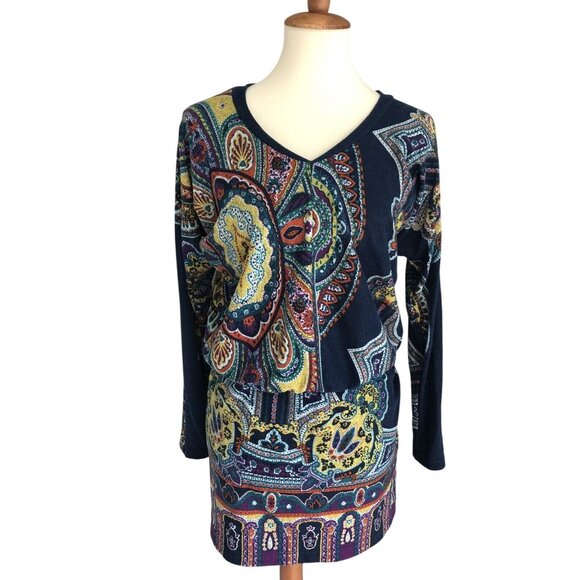 Renee C Minidress Womens Size Medium Elastic Waist Deep V Neck 3/4 Dolman Sleeve - Picture 1 of 7